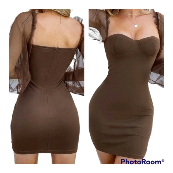 Mesh Bell Sleeve Bodycon Dress - Picture 2 of 5